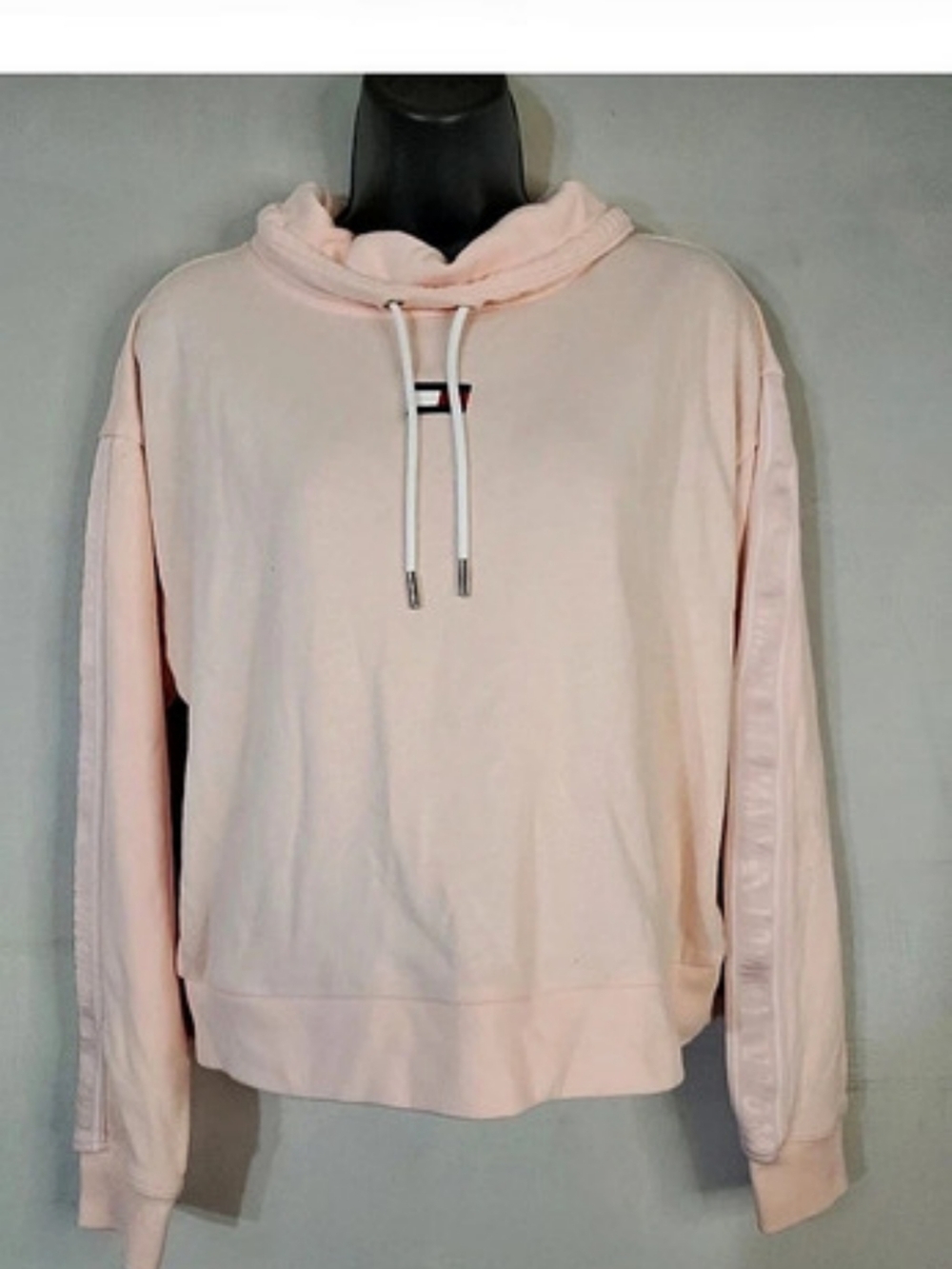 Tommy Hilfiger Sport Logo Tape Cowl Neck Sweatshirt Pink Cowl Neck Size Small